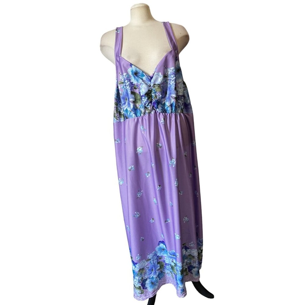 Vintage Anthony Richards Floral Silky Smock Back Night Gown Sz 3XL Womens Purple